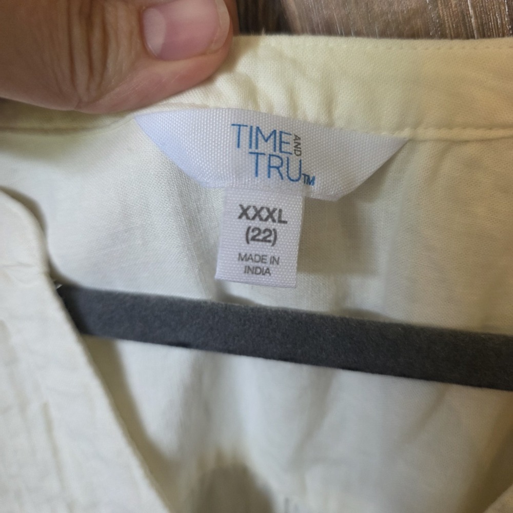 Time & Tru Shirt Women's Size XXXL (22) Ivory Pintuck Blouse Linen Blend Buttons - Picture 5 of 8